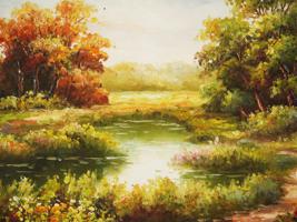 CONTEMPORARY RIVER LANDSCAPE OIL PAINTING FRAMED