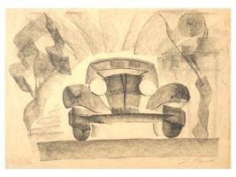 CZECH JOSEF CAPEK CAR PAINTING ON PAPER 1930S