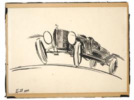 VTG SIGNED CZECH INK ON PAPER PAINTING OF A CAR