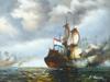 SEA BATTLE SCENE OIL PAINTING BY F DANIELS PIC-1