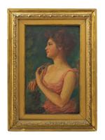 ANTIQUE 19TH C PORTRAIT GIRL WITH GRAPE PAINTING