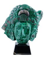 NATURAL MALACHITE AND SILVER AZTEC SCULPTURE