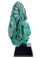 NATURAL MALACHITE AND SILVER AZTEC SCULPTURE