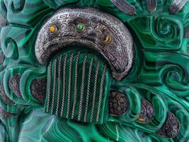 NATURAL MALACHITE AND SILVER AZTEC SCULPTURE