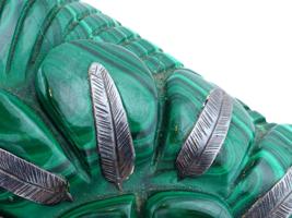 NATURAL MALACHITE AND SILVER AZTEC SCULPTURE