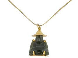 AMERICAN GOLD PLATED JADE BUDDHA PENDANT NECKLACE