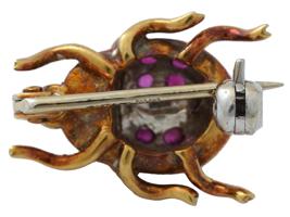 MIDCENT MINIATURE 18K YELLOW GOLD RUBY BUG BROOCH