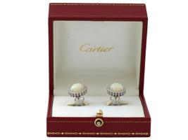 CARTIER 18K WHITE GOLD OPAL DIAMOND EARRINGS IOB