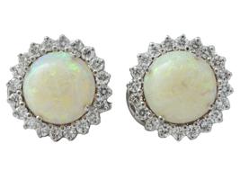 CARTIER 18K WHITE GOLD OPAL DIAMOND EARRINGS IOB