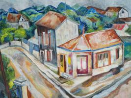 TOWNSCAPE OIL PAINTING IN THE MANNER OF DIEGO RIVIERA