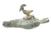 ROMAN BRONZE OIL LAMP LUCERNA WITH A BIRD FIGURINE PIC-0