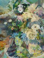 ATTR TO ALBERT BENOIS FLORAL PORTRAIT OIL PAINTING