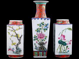 CHINESE REPUBLIC FAMILE ROSE PORCELAIN VASES SET