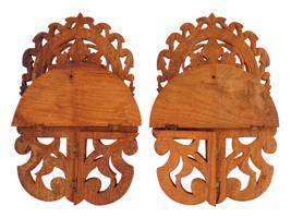 PAIR OF VINTAGE CARVED WOOD FOLDING WALL SHELVES