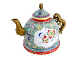 LARGE CHINESE FAMILE ROSE DRAGON PORCELAIN TEA POT