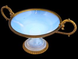 ANTIQUE FRENCH BRONZE ORMULU MOUNTED OPALINE TAZZA