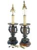 PAIR OF ANTIQUE JAPANESE MEIJI PERIOD BRONZE LAMPS PIC-2