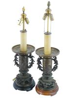 PAIR OF ANTIQUE JAPANESE MEIJI PERIOD BRONZE LAMPS