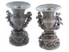 ANTIQUE JAPANESE MEIJI PERIOD BRONZE SILVER INLAY VASES PIC-1