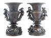 ANTIQUE JAPANESE MEIJI PERIOD BRONZE SILVER INLAY VASES PIC-2