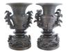 ANTIQUE JAPANESE MEIJI PERIOD BRONZE SILVER INLAY VASES PIC-0