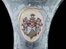 ANTIQUE CRYSTAL GLASS LUSTER LAMPS WITH COATS OF ARMS