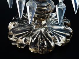 ANTIQUE CRYSTAL GLASS LUSTER LAMPS WITH COATS OF ARMS