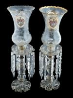 ANTIQUE CRYSTAL GLASS LUSTER LAMPS WITH COATS OF ARMS