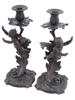 ANTIQUE FRENCH BRONZE CHERUB AND ACANTHUS CANDLESTICKS PIC-1