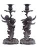 ANTIQUE FRENCH BRONZE CHERUB AND ACANTHUS CANDLESTICKS PIC-0