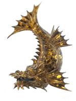 VTG JAPANESE BRONZE GOLD LEAF DRAGON FISH FIGURE