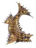 VTG JAPANESE BRONZE GOLD LEAF DRAGON FISH FIGURE