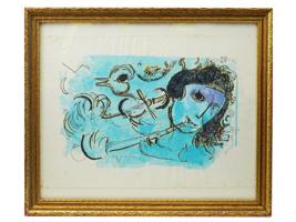 AFTER MARC CHAGALL WATERCOLOR PAINTING FLUTE PLAYER