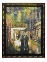 NEW YORK CITYSCAPE MIXED MEDIA PAINTING SIGNED