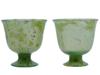 ANTIQUE CHINESE HAND CARVED SPINACH JADE FOOTED CUPS PIC-1