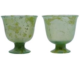 ANTIQUE CHINESE HAND CARVED SPINACH JADE FOOTED CUPS