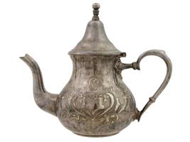 ANTIQUE MOROCCAN BERRADA BROTHERS SILVER PLATED TEAPOT