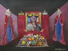 ATTR TO LEONORA CARRINGTON SURREAL BRITISH OIL PAINTING