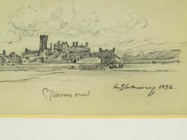 ATTR TO L S LOWRY ENGLISH TOWNSCAPE PENCIL PAINTING