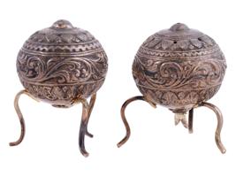 ANTIQUE INDIAN SILVER SALT AND PEPPER SHAKERS