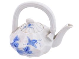 FOUR ANTIQUE SEMI PORCELAIN BLUE WHITE TEAPOTS