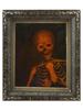 OIL PAINTING OF A SKELETON IN VICTORIAN FRAME PIC-0