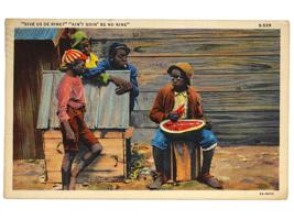 VINTAGE AFRICAN AMERICANA MONEY BOX AND POSTCARD