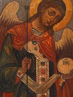 ANTIQUE 18TH C RUSSIAN ICON OF ARCHANGEL MICHAEL