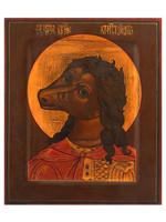 ANTIQUE 19TH C RUSSIAN ICON OF ST CHRISTOPHER DOG HEAD