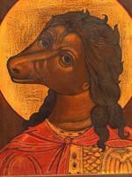 ANTIQUE 19TH C RUSSIAN ICON OF ST CHRISTOPHER DOG HEAD