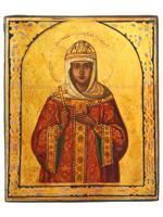 ANTIQUE 19TH C RUSSIAN ICON OF SAINT OLGA OF KIEV