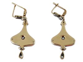 RUSSIAN GOLD GUILLOCHE ENAMEL DIAMOND EARRINGS