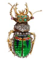 RUSSIAN GOLD GUILLOCHE ENAMEL GEMS BEETLE BROOCH