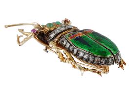 RUSSIAN GOLD GUILLOCHE ENAMEL GEMS BEETLE BROOCH